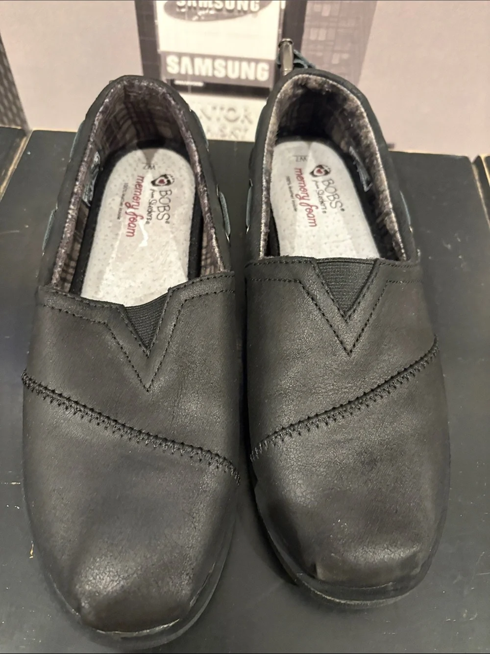 BOBS from Skechers womens Black Slip-On Memory Foam Loafers